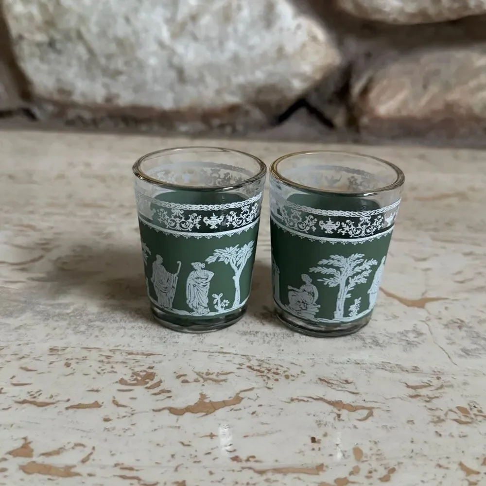 Set of Jeanette glass hellenic Wedgwood shot glasses + sorbet cup green